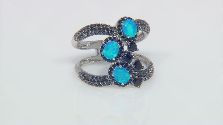 Paraiba Blue Color Opal Rhodium Over Sterling Silver Ring 1.55ctw Video Thumbnail