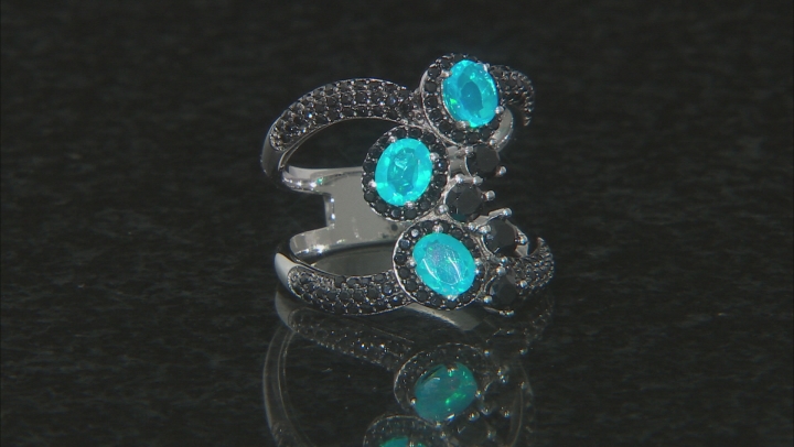 Paraiba Blue Color Opal Rhodium Over Sterling Silver Ring 1.55ctw Video Thumbnail