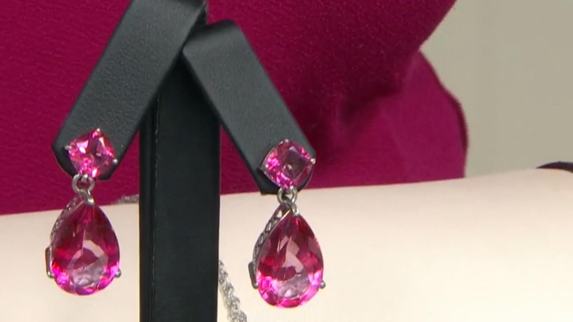 Pink Topaz Rhodium Over Sterling Silver Dangle Earrings 31.00ctw Video Thumbnail