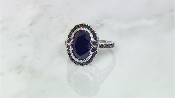 Black Spinel Rhodium Over Sterling Silver Ring 4.47ctw Video Thumbnail