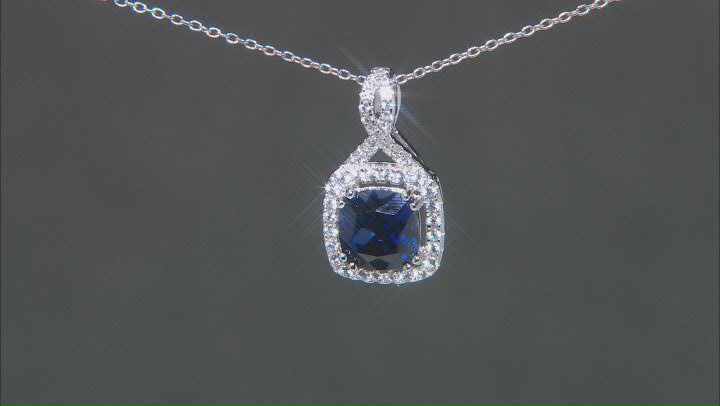 Blue Lab Created Sapphire Rhodium Over Sterling Silver Pendant And Earrings Set 6.05ctw Video Thumbnail