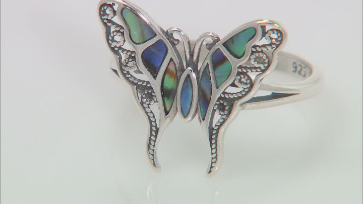 Multi-color Abalone Shell Rhodium Over Silver Butterfly Ring Video Thumbnail