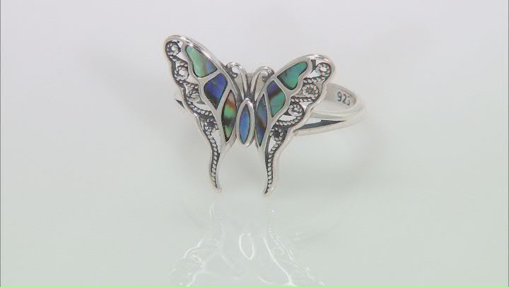 Multi-color Abalone Shell Rhodium Over Silver Butterfly Ring Video Thumbnail