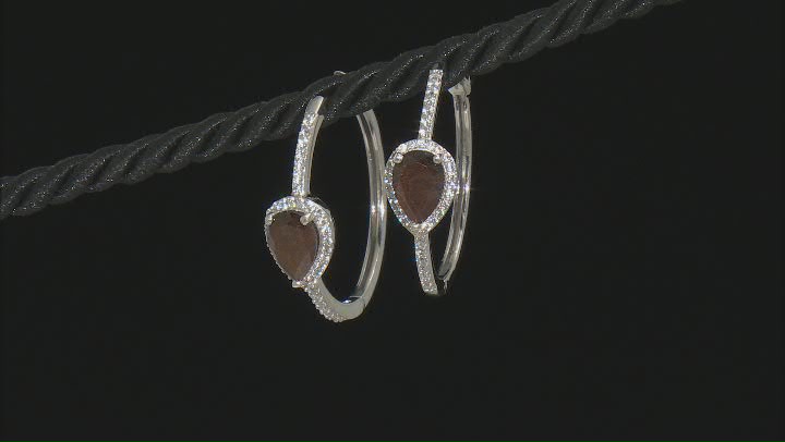 Golden Sheen Sapphire With White Zircon Platinum Over Sterling Silver Hoop Earrings 4.89ctw Video Thumbnail