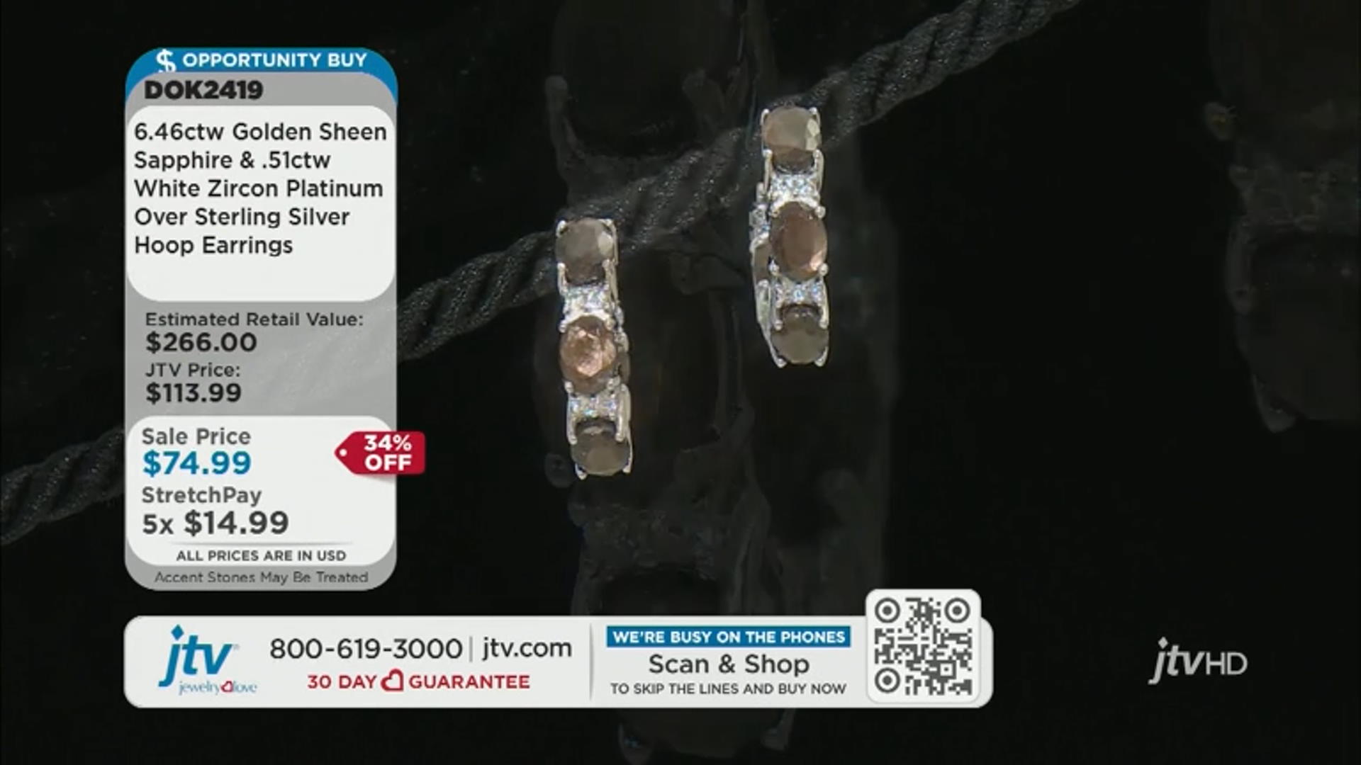 Brown Sapphire Platinum Over Sterling Silver Hoop Earrings 6.97ctw Video Thumbnail
