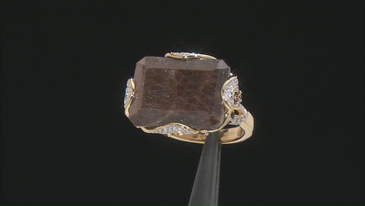Brown Golden Sheen Sapphire 18k Yellow Gold Over Sterling Silver Ring 26.00ctw Video Thumbnail