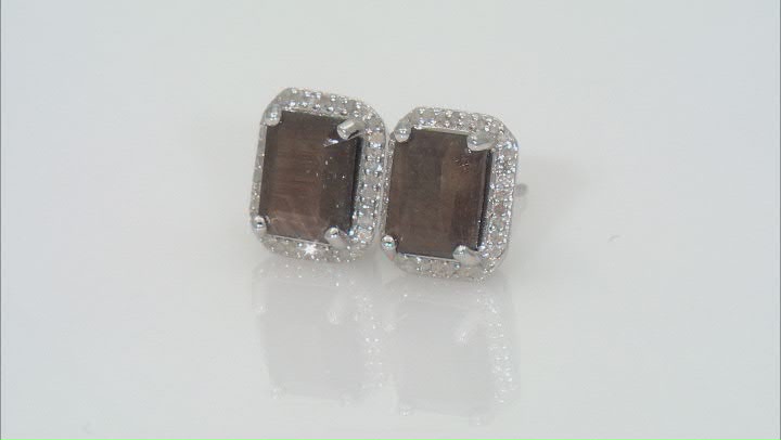 Brown Golden Sheen Sapphire Platinum Over Sterling Silver Stud Earrings 3.66ctw Video Thumbnail