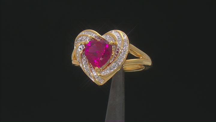 Red Lab Created Ruby 14k Yellow Gold Over Sterling Silver Ring 2.11ctw Video Thumbnail