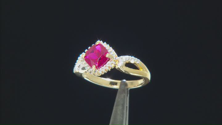 Red Lab Created Ruby 14k Yellow Gold Over Sterling Silver Ring 1.70ct Video Thumbnail