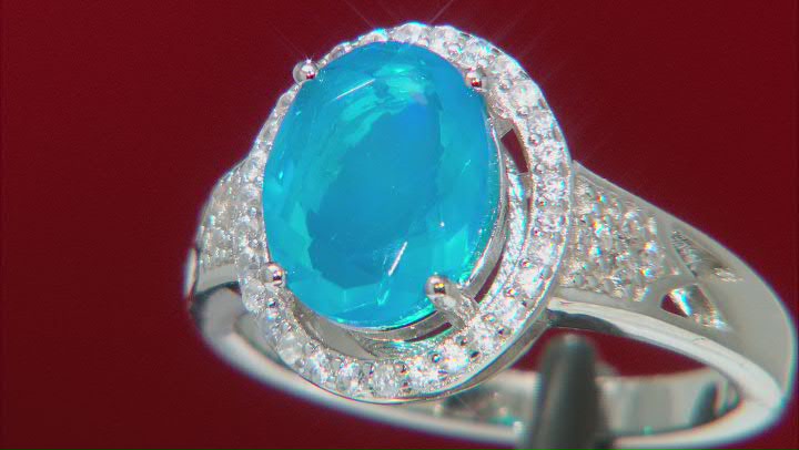 Blue Opal Rhodium Over Sterling Silver Ring 1.35ctw Video Thumbnail