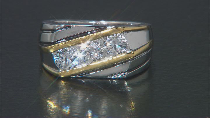White Lab Sapphire Rhodium and 14K Yellow Gold Over Sterling Silver Men's Ring 1.85ctw Video Thumbnail
