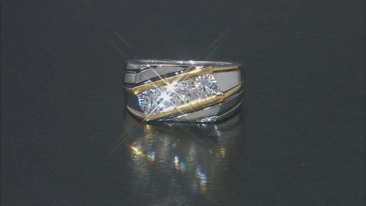 White Lab Sapphire Rhodium and 14K Yellow Gold Over Sterling Silver Men's Ring 1.85ctw Video Thumbnail