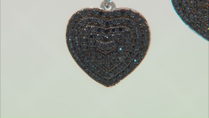 Black Spinel Rhodium Over Sterling Silver Heart Earrings 1.00ctw Video Thumbnail