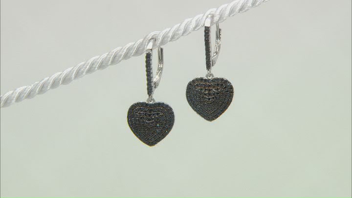 Black Spinel Rhodium Over Sterling Silver Heart Earrings 1.00ctw Video Thumbnail