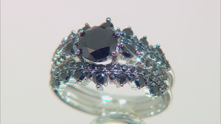 Black Spinel Rhodium Over Sterling Silver Ring Set 3.03ctw Video Thumbnail