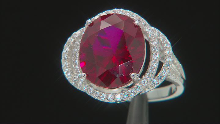 Red Lab Created Ruby Rhodium Over Sterling Silver Ring 7.55ctw Video Thumbnail