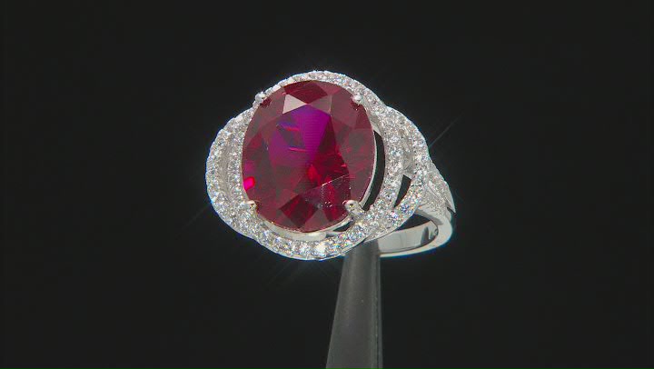 Red Lab Created Ruby Rhodium Over Sterling Silver Ring 7.55ctw Video Thumbnail