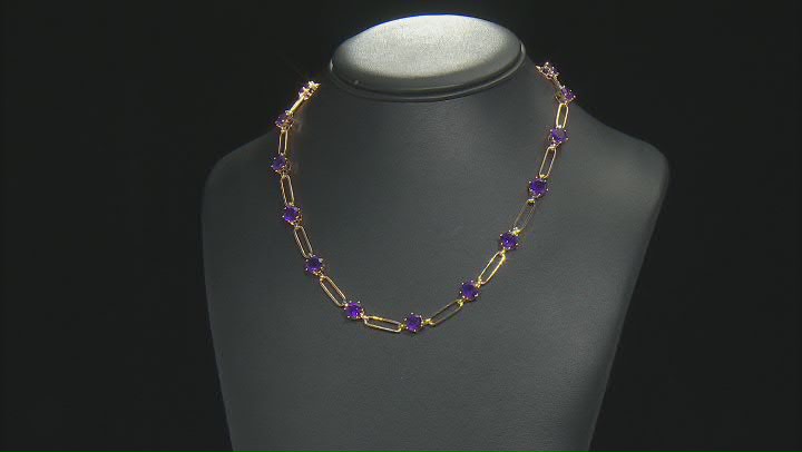 Purple African Amethyst 14k Yellow Gold Over Sterling Silver Paperclip Necklace 17.50ctw Video Thumbnail