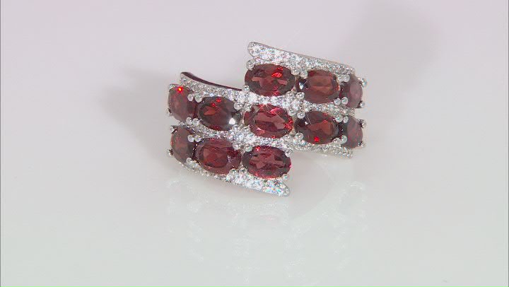 Red Garnet Rhodium Over Sterling Silver Bypass Ring 6.75ctw Video Thumbnail