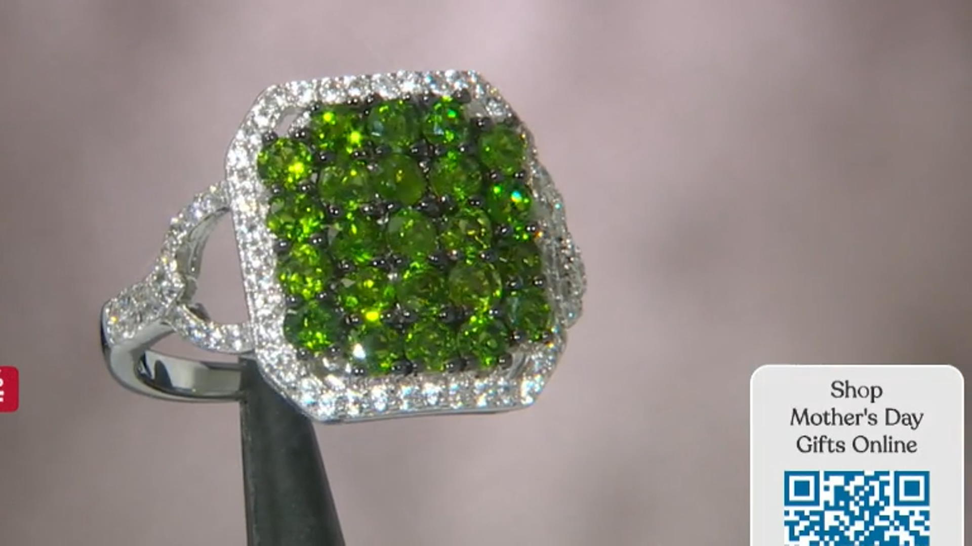 Green Chrome Diopside Rhodium Over Sterling Silver Cluster Ring 2.28ctw Video Thumbnail