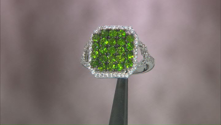 Green Chrome Diopside Rhodium Over Sterling Silver Cluster Ring 2.28ctw Video Thumbnail
