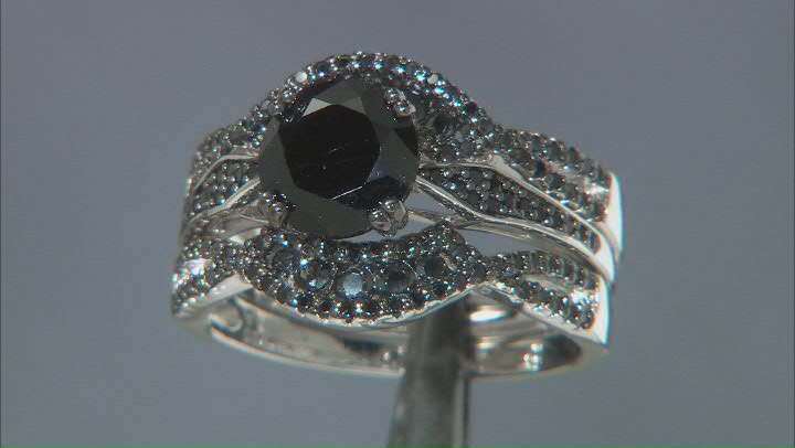 Black Spinel Rhodium Over Sterling Silver Ring Set 2.94ctw Video Thumbnail