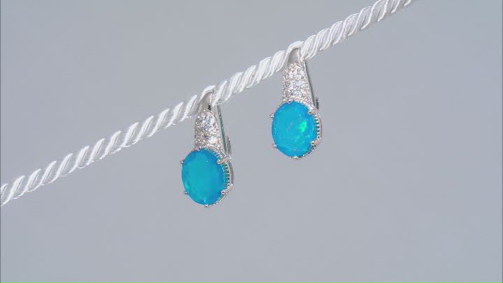 Paraiba Blue Color Opal Rhodium Over Sterling Silver Earrings 2.90ctw Video Thumbnail