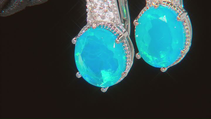 Paraiba Blue Color Opal Rhodium Over Sterling Silver Earrings 2.90ctw Video Thumbnail