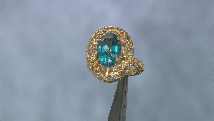 London Blue Topaz 18k Yellow Gold Over Sterling Silver Ring 6.72ct Video Thumbnail
