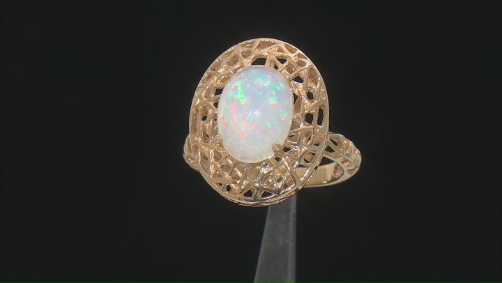 Multicolor Ethiopian Opal 18k Yellow Gold Over Sterling Silver Ring 3.10ct Video Thumbnail
