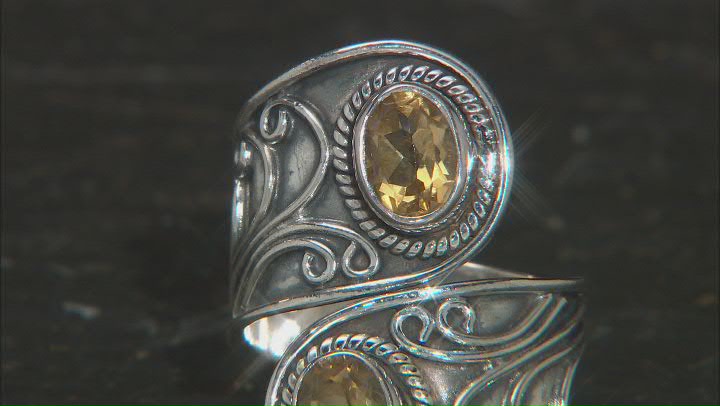 Yellow Citrine Sterling Silver Bypass Ring 1.98ctw Video Thumbnail