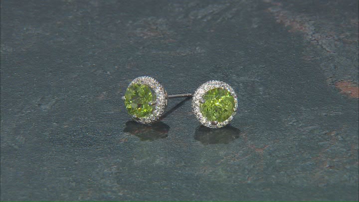 Green Peridot Rhodium Over Sterling Silver Stud Earrings 1.90ctw Video Thumbnail
