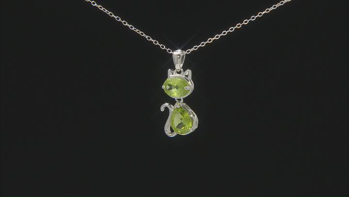 Green Peridot Rhodium Over Sterling Silver Cat Pendant With Chain 2.50ctw Video Thumbnail