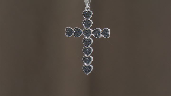 Black Spinel Rhodium Over Sterling Silver Cross Pendant With Chain Video Thumbnail