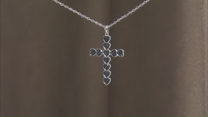 Black Spinel Rhodium Over Sterling Silver Cross Pendant With Chain Video Thumbnail