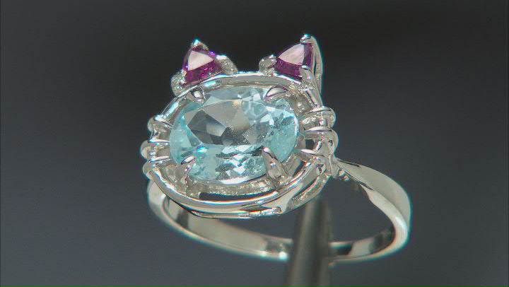 Sky Blue Topaz Rhodium Over Sterling Silver Cat Ring 2.98ctw Video Thumbnail