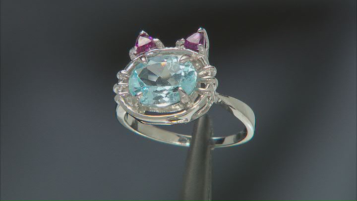 Sky Blue Topaz Rhodium Over Sterling Silver Cat Ring 2.98ctw Video Thumbnail