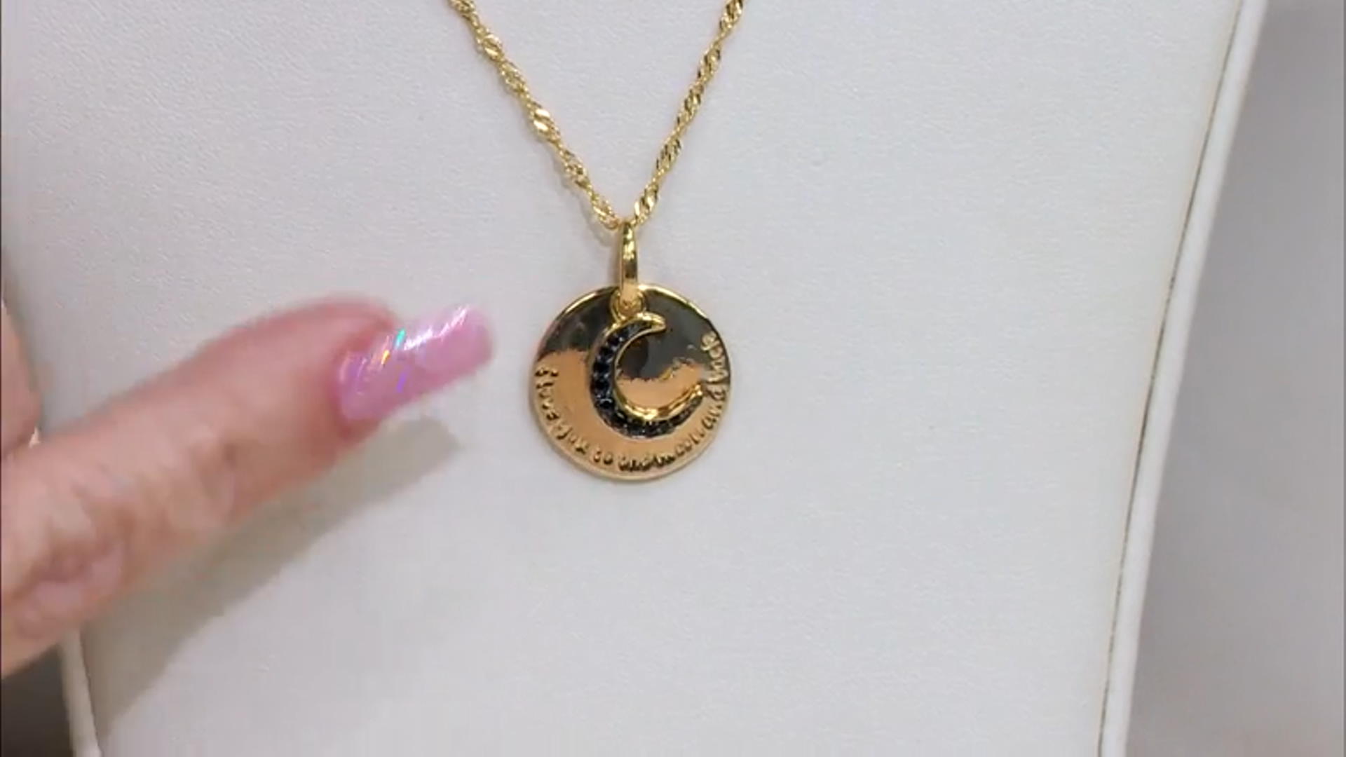 Black Spinel 18k Yellow Gold Over Silver "I Love You To The Moon And Back" Pendant W/ Chain 0.12ctw Video Thumbnail