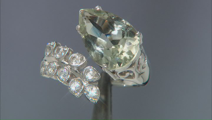 Green Prasiolite Platinum Over Sterling Silver Bypass Ring 5.00ctw Video Thumbnail