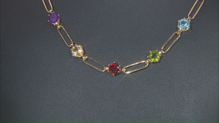 Multicolor Multi-Gemstone 18k Yellow Gold Over Sterling Silver Paperclip Station Necklace 16.00ctw Video Thumbnail