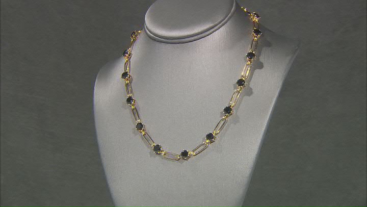Black Spinel 18k Yellow Gold Over Sterling Silver Paperclip Station Necklace 14.00ctw Video Thumbnail