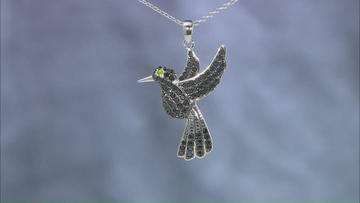 Black Spinel Rhodium Over Sterling Silver Bird Pendant With Chain 1.27ctw Video Thumbnail