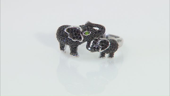 Black Spinel Rhodium Over Sterling Silver Elephant Ring 0.90ctw Video Thumbnail