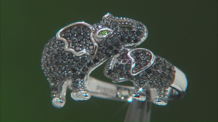 Black Spinel Rhodium Over Sterling Silver Elephant Ring 0.90ctw Video Thumbnail