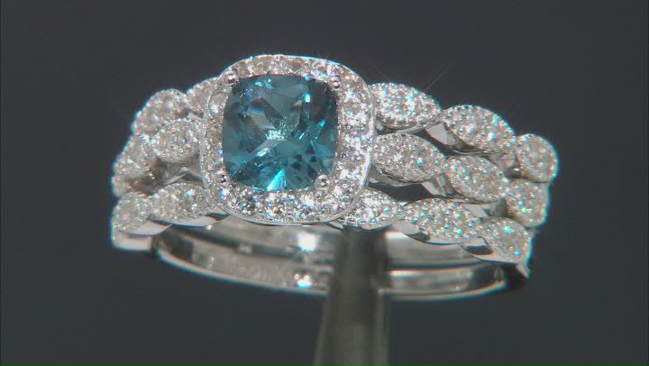 London Blue Topaz Rhodium Over Sterling Silver Ring Set 1.70ctw Video Thumbnail