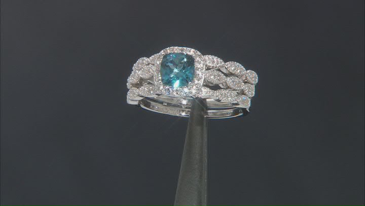 London Blue Topaz Rhodium Over Sterling Silver Ring Set 1.70ctw Video Thumbnail