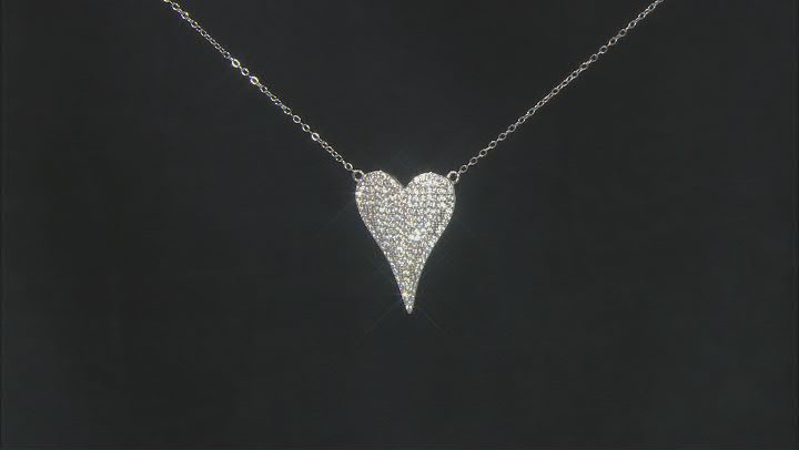 White Zircon Rhodium Over Sterling Silver Heart Necklace 1.38ctw Video Thumbnail