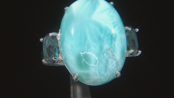 Larimar Rhodium Over Sterling Silver Ring 1.50ctw Video Thumbnail