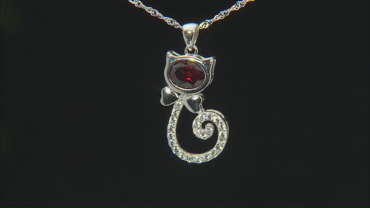 Red Garnet Rhodium Over Sterling Silver Cat Pendant With Chain 2.03ctw Video Thumbnail