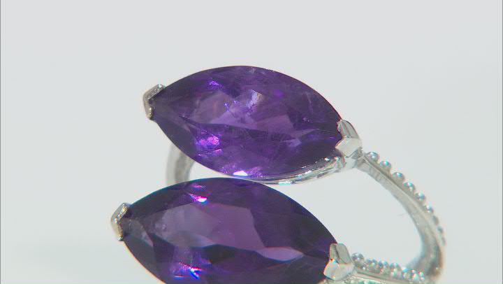 Purple African Amethyst Rhodium Over Sterling Silver 3-Stone Ring 11.40ctw Video Thumbnail